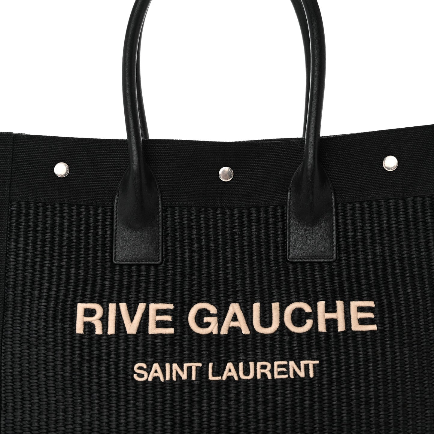 Raffia Linen Calfskin Small Rive Gauche Tote Black