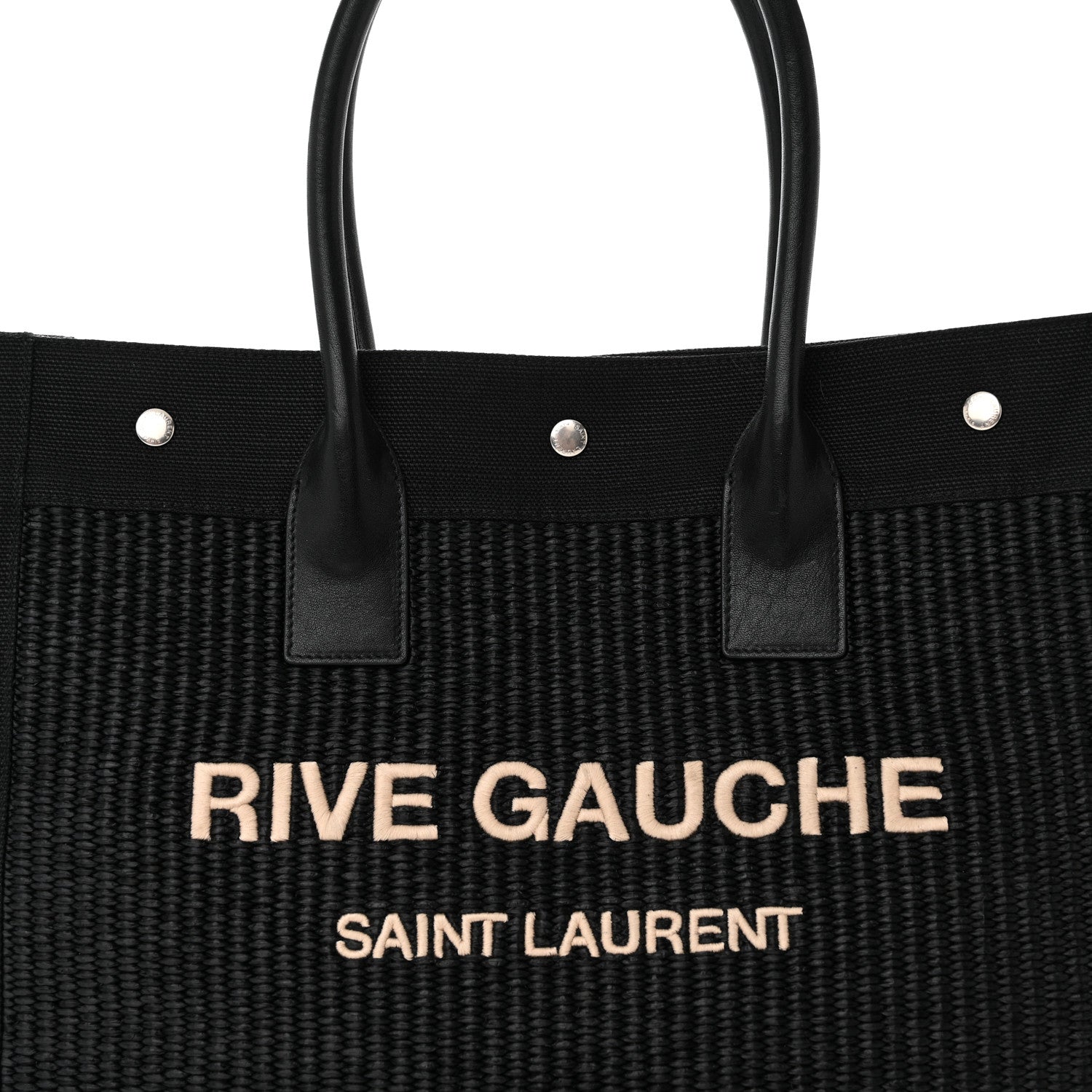 Saint Laurent Raffia Linen Calfskin Small Rive Gauche Tote Black 8 of 10