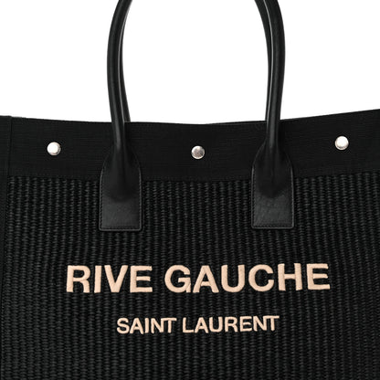Saint Laurent Raffia Linen Calfskin Small Rive Gauche Tote Black 8 of 10