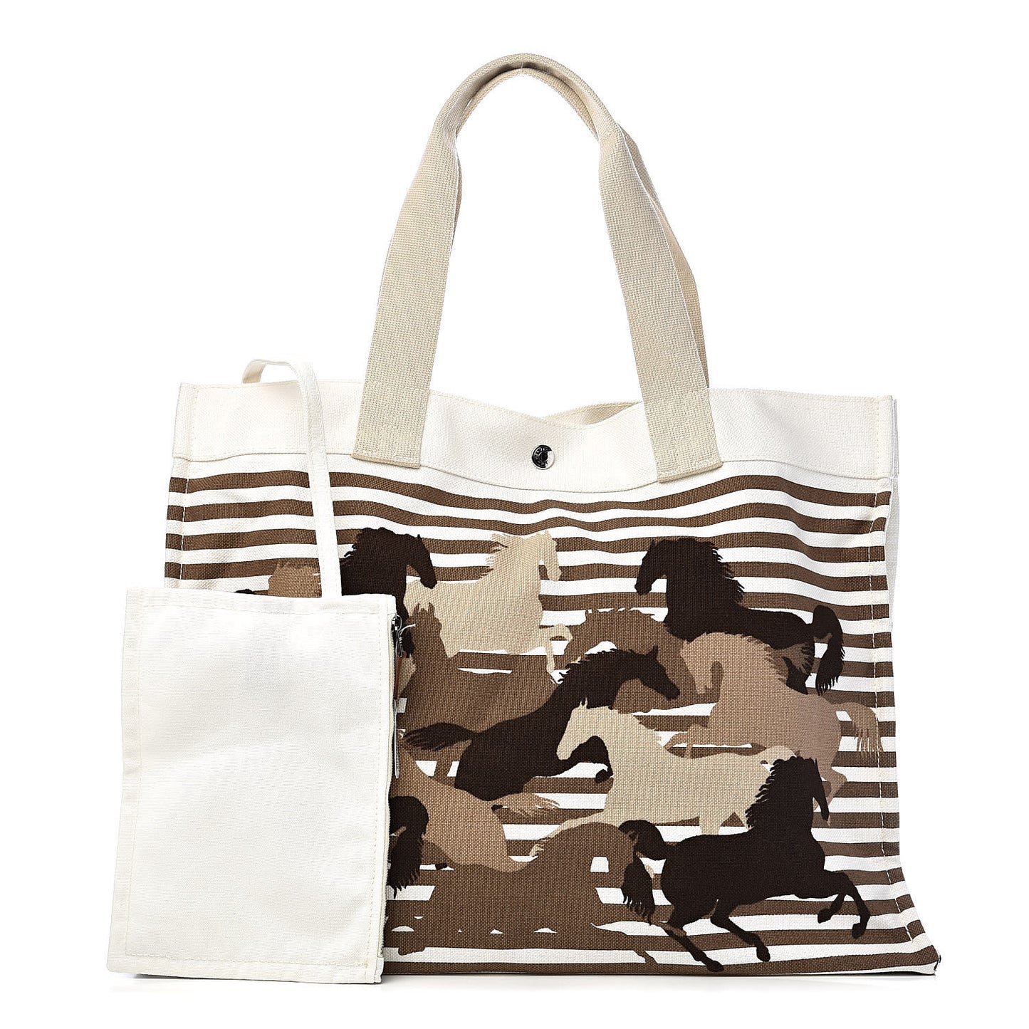 Cotton Canvas Chevaux En Camouflage Beach Bag