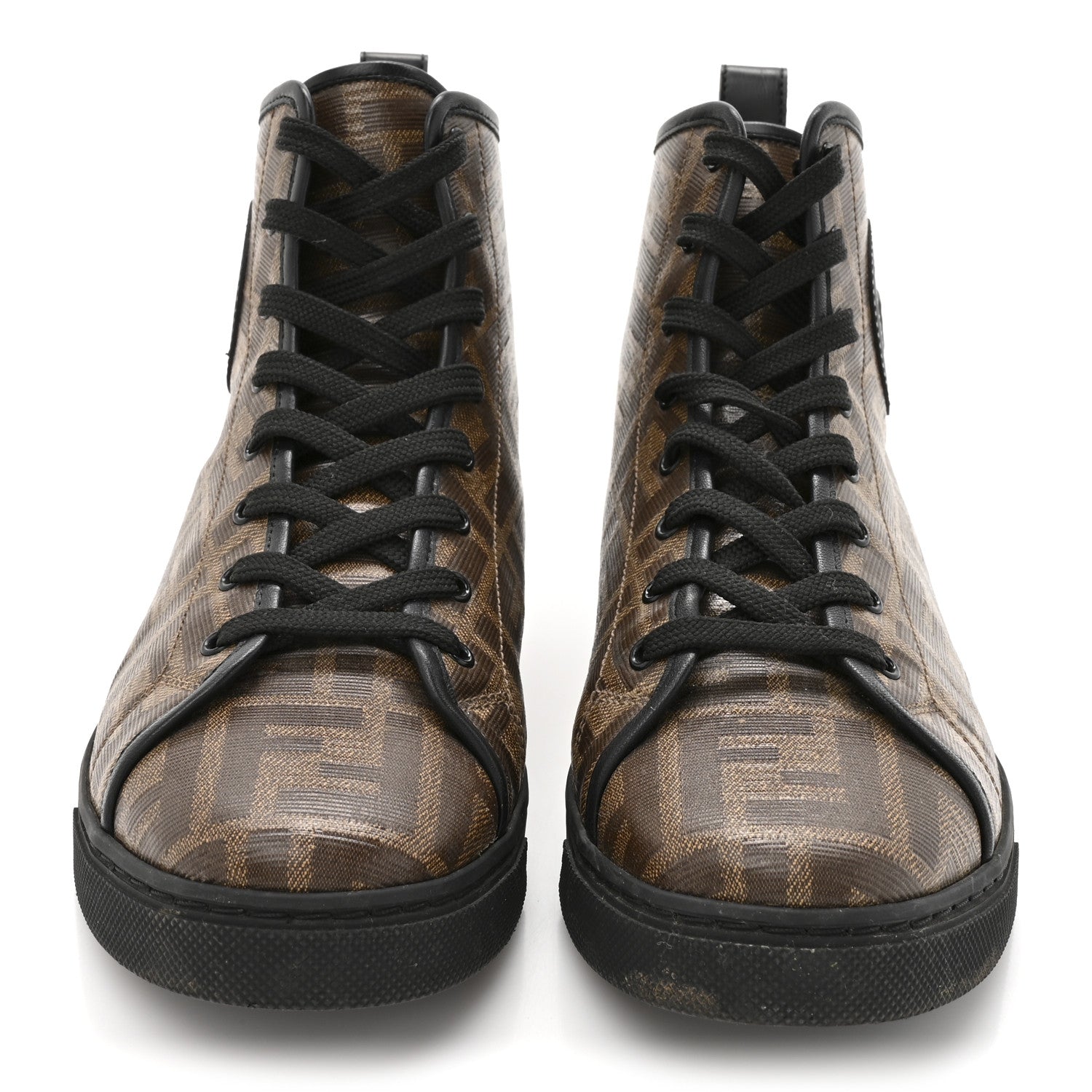 Fendi Glazed Fabric FF 1974 Stamp Patch High Top Sneakers 37.5