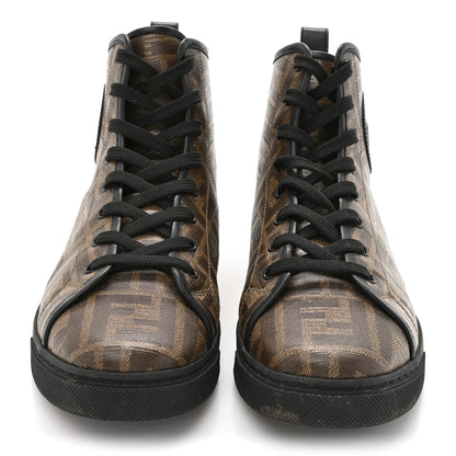 Fendi Glazed Fabric FF 1974 Stamp Patch High Top Sneakers 37.5 Mogano Panna Black 3 of 10