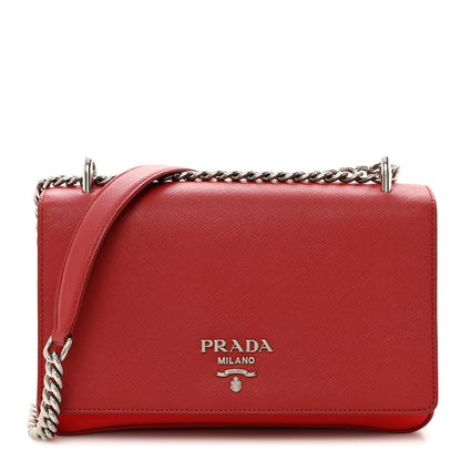 Prada Saffiano Tessuto Nylon Chain Shoulder Bag Rosso 1 of 13