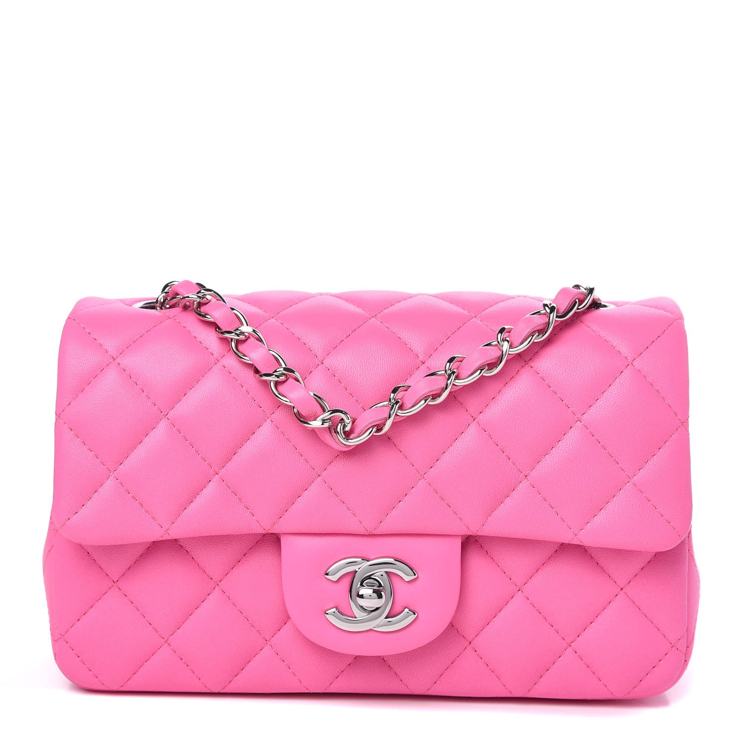 Chanel Lambskin Quilted Mini Rectangular Flap Neon Pink 1 of 11