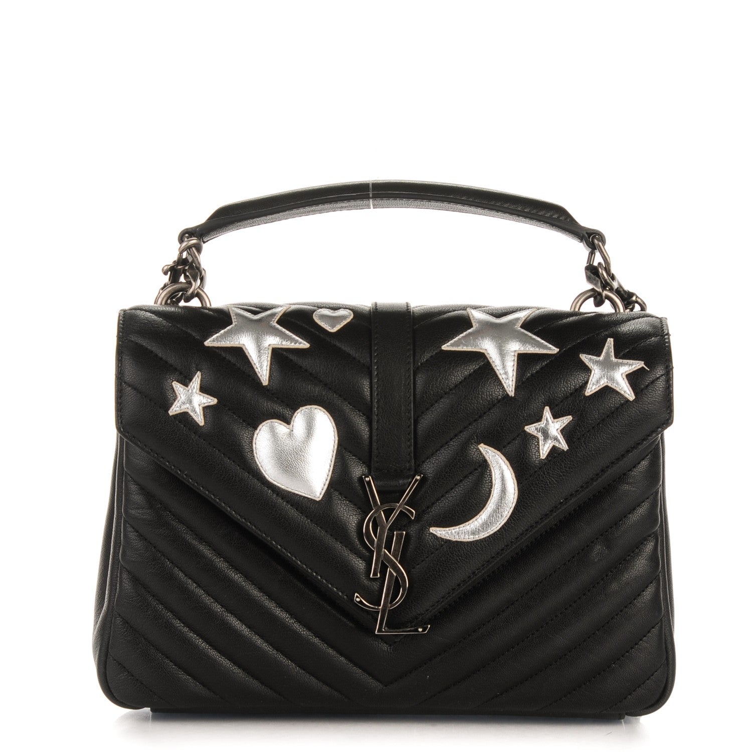 Saint Laurent Sheepskin Matelasse Chevron Patchwork Monogram Medium College Bag Black 1 of 7