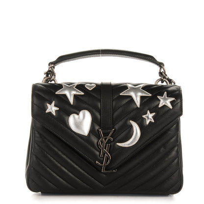 Saint Laurent Sheepskin Matelasse Chevron Patchwork Monogram Medium College Bag Black 1 of 7