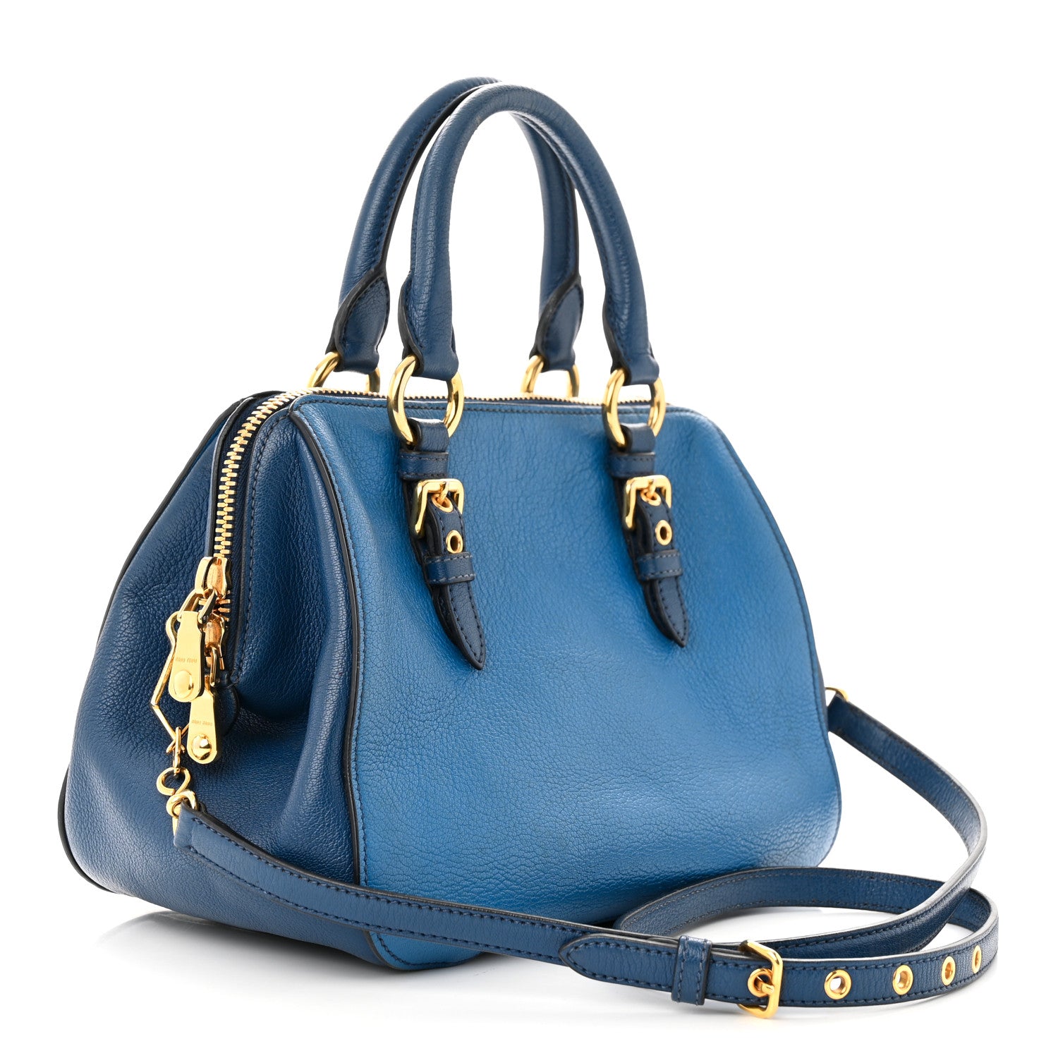 Miu Miu Goatskin Madras Bi-Color Bowling Bag Cobalto Marea 3 of 8