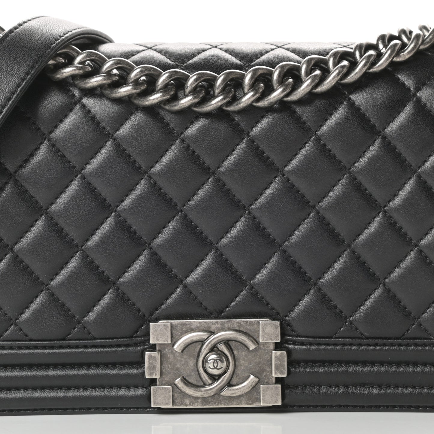 Lambskin Quilted Medium Boy Flap Black