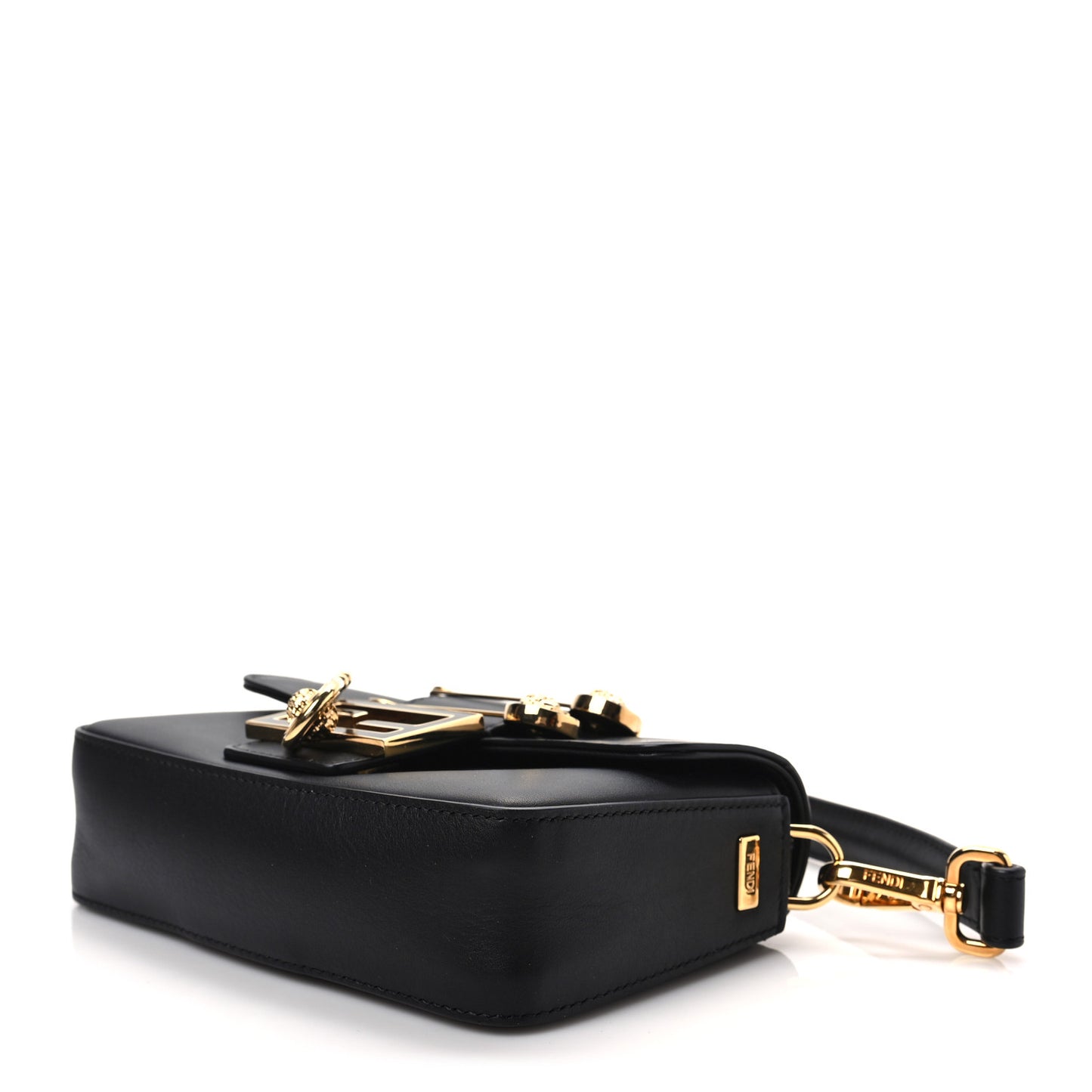 X VERSACE Vitello Seta Fendace Mini Brooch Baguette Black