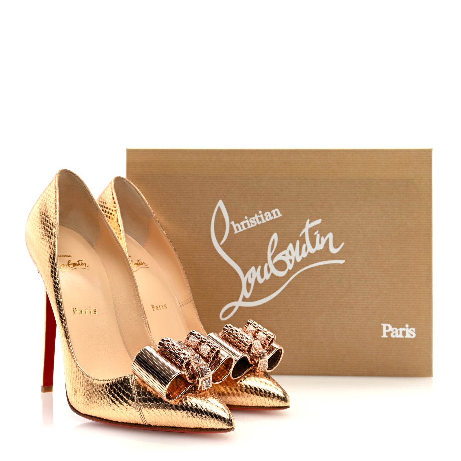 Christian Louboutin Ayers Metal Nodo Bow 120 Pumps 39 Gold 9 of 9