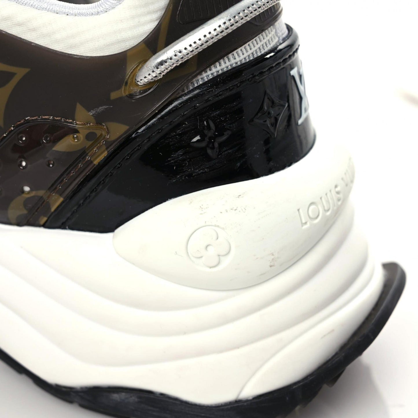 LOUIS VUITTON Monogram Calfskin Run 55 Sneakers 37.5 White