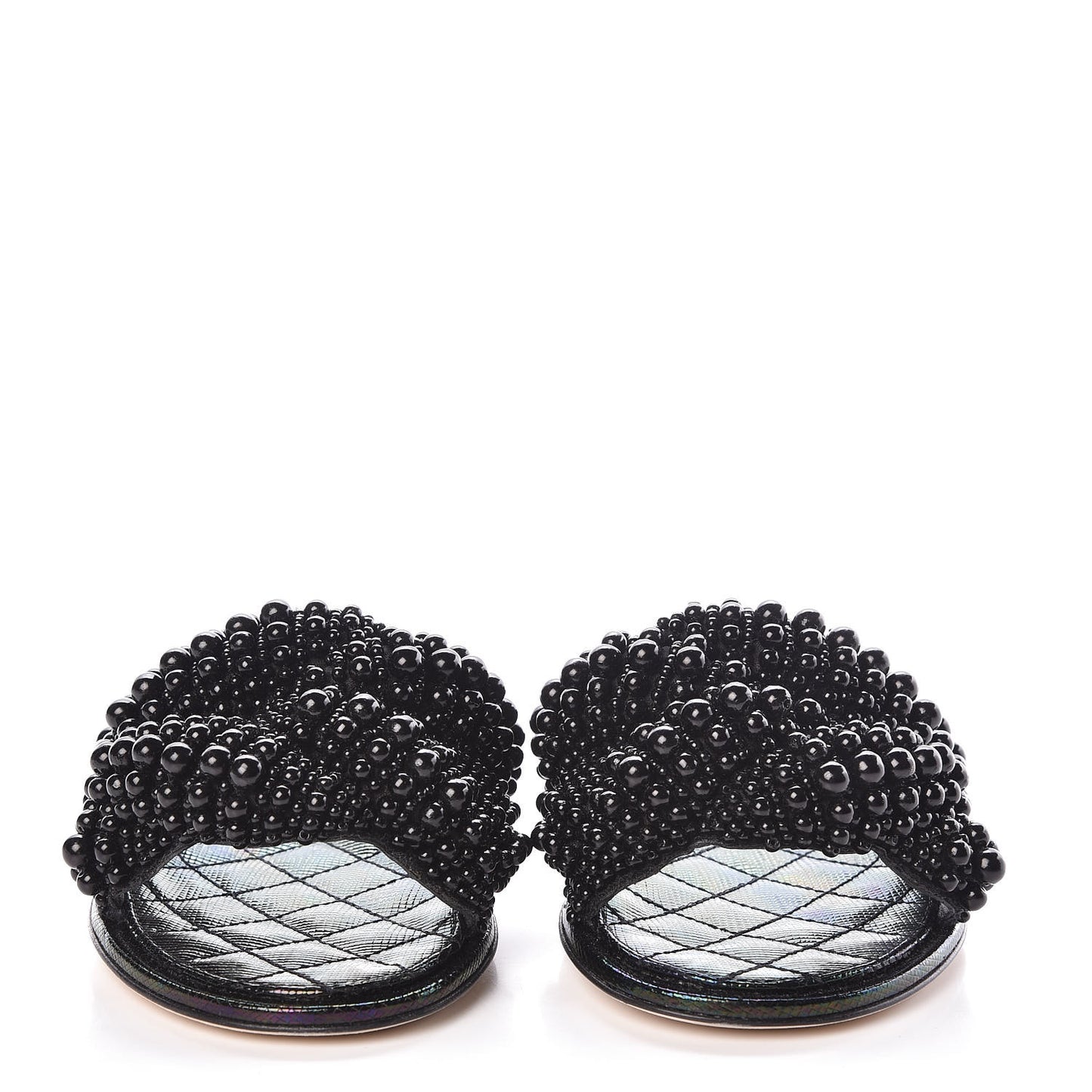 Fantasy Calfskin Pearl Cord CC Mules 38 Black