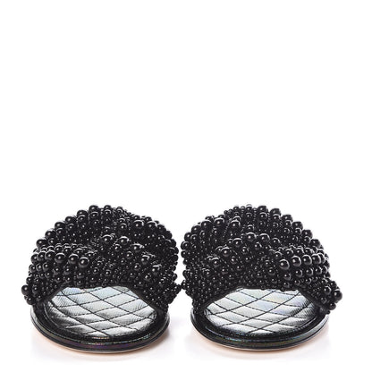 Chanel Fantasy Calfskin Pearl Cord CC Mules 38 Black 2 of 8