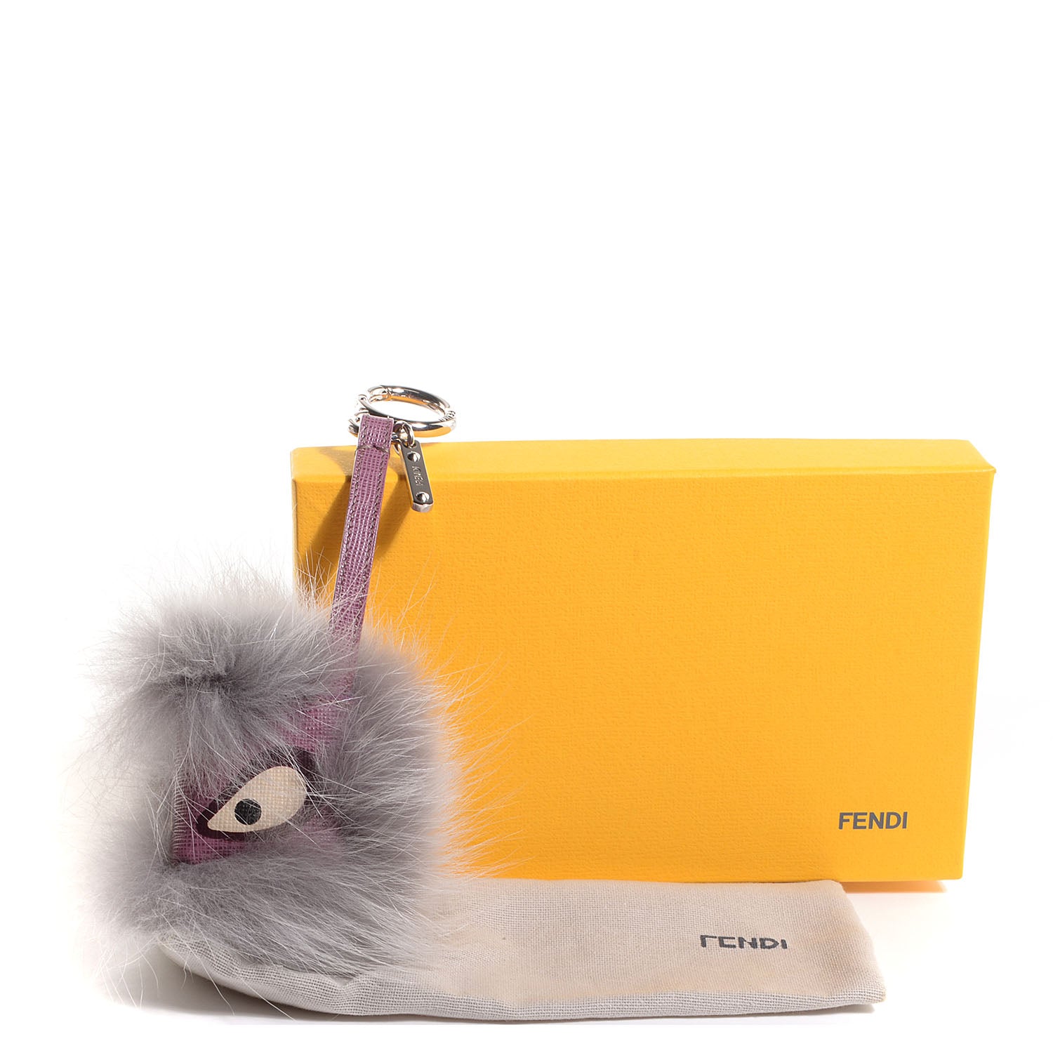 Fendi Fox Fur Vitello Mini Prisma Monster Bag Charm Lilac Perla 6 of 6