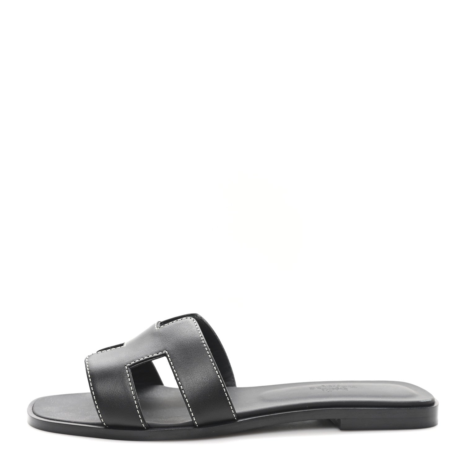 Hermes Box Calfskin Oran Sandals 37.5 Black 1 of 10