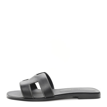 Hermes Box Calfskin Oran Sandals 37.5 Black 1 of 10