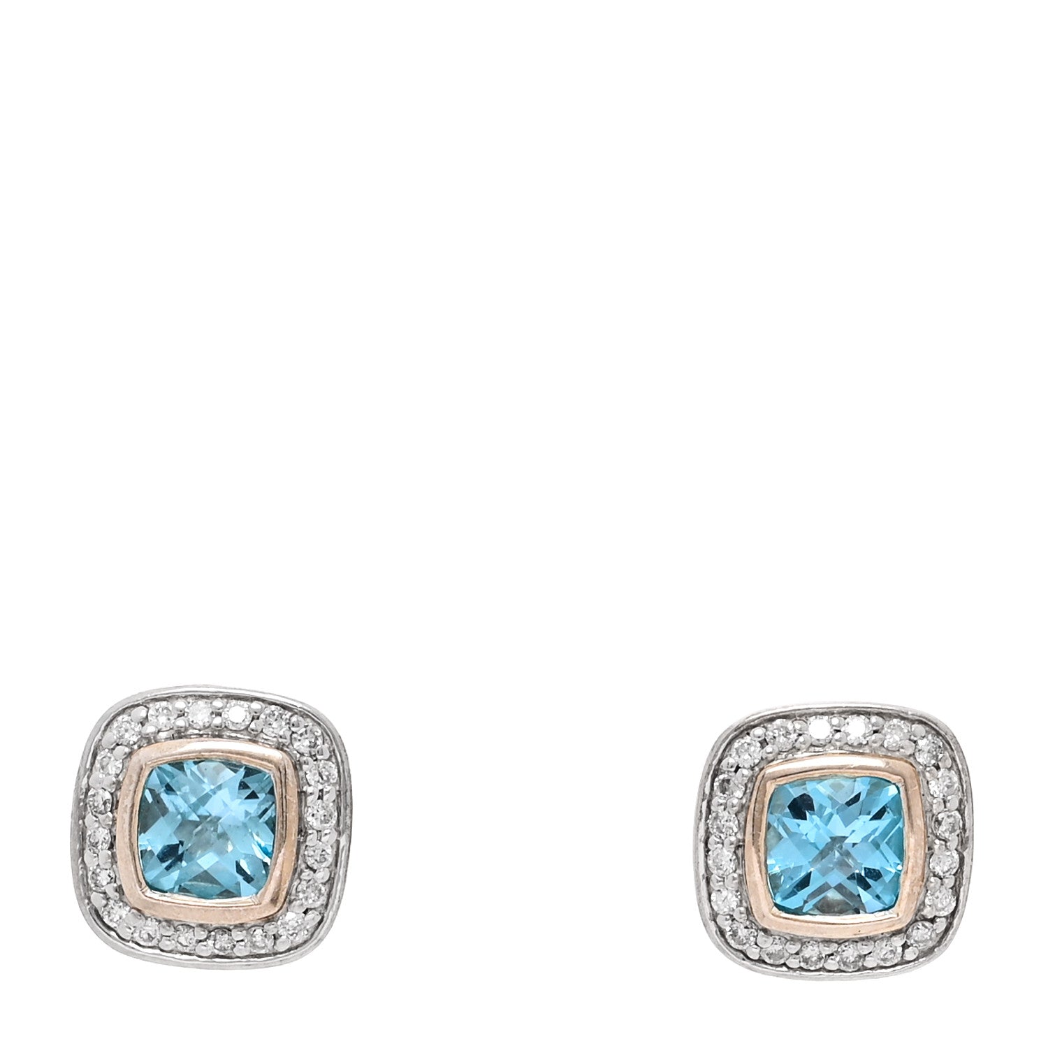 David Yurman Sterling Silver Diamond Blue Topaz 5mm Petite Albion Earrings 1 of 4