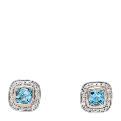 David Yurman Sterling Silver Diamond Blue Topaz 5mm Petite Albion Earrings 1 of 4