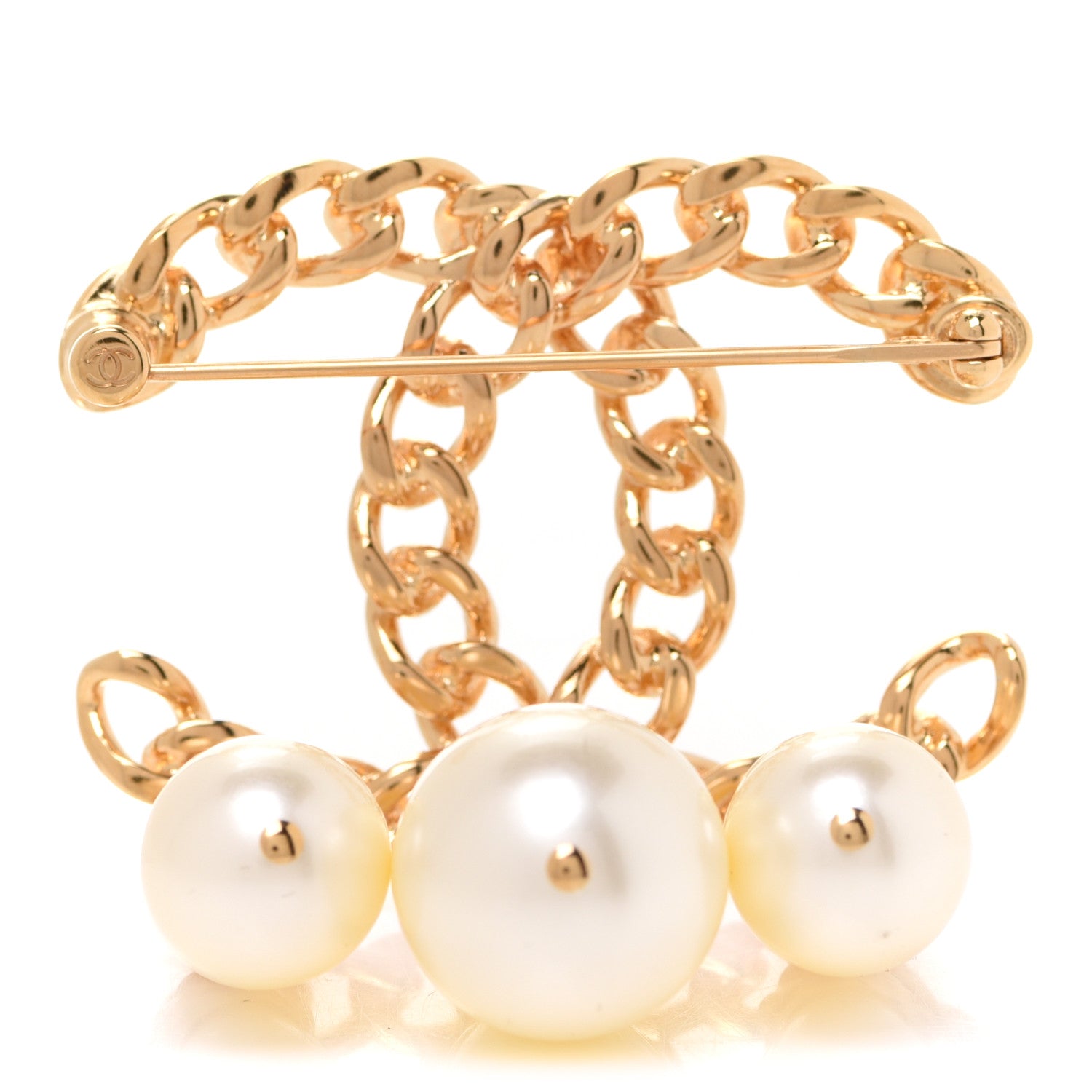 Chanel Chain Pearl Drop CC Brooch Gold 3 of 5