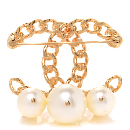 Chanel Chain Pearl Drop CC Brooch Gold 3 of 5