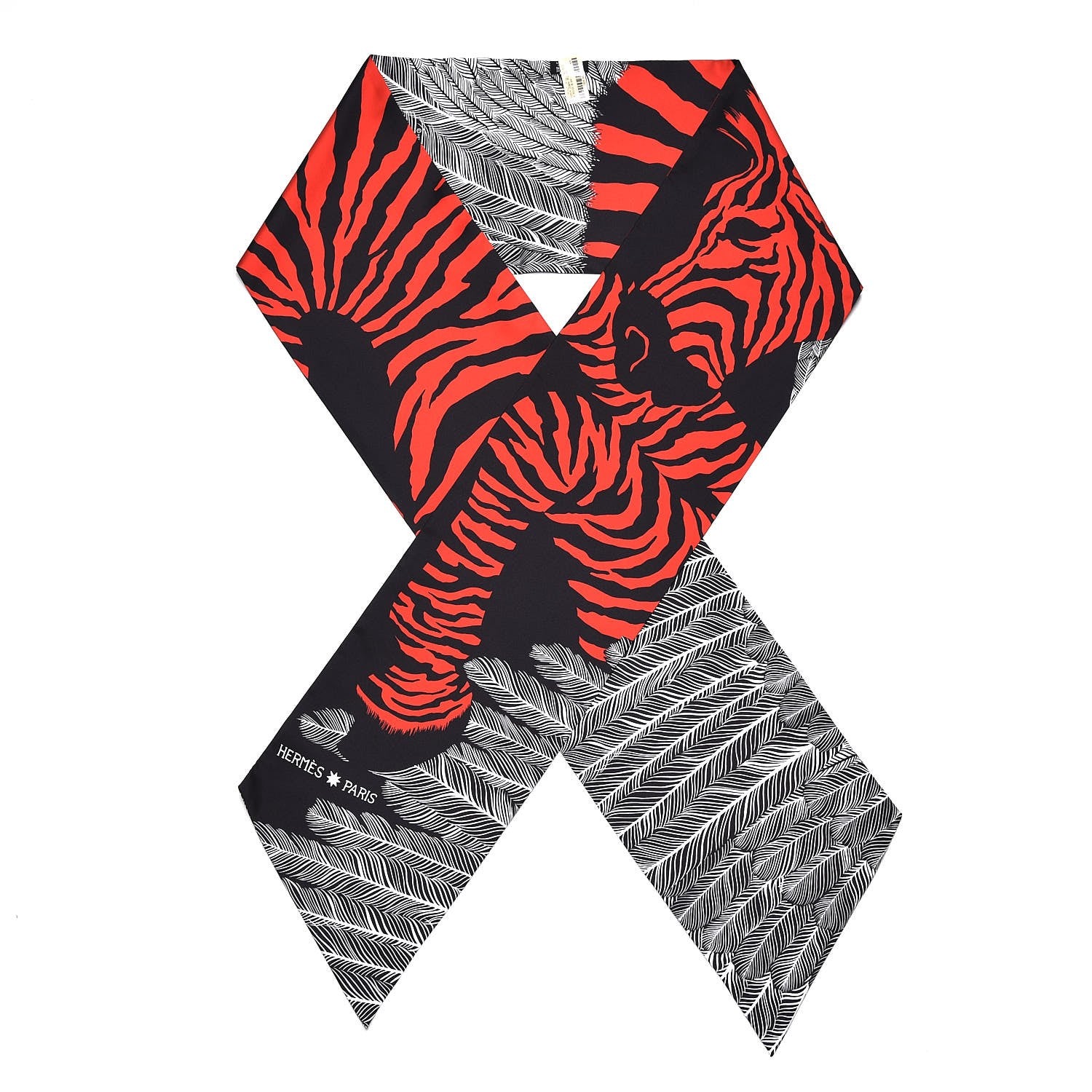 Hermes Silk Zebra Pegasus Maxi Twilly Noir Rouge Blanc 1 of 6