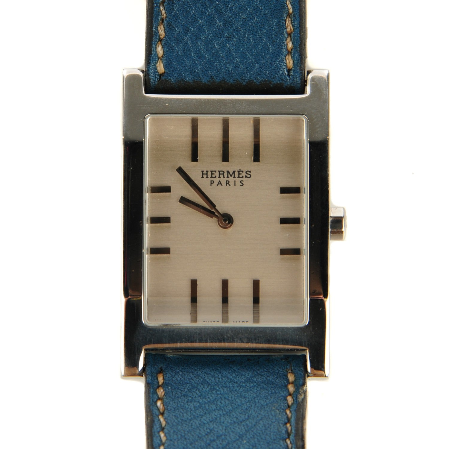 Hermes Stainless Steel Epsom 25mm Tandem Quartz Watch Blue Jean 1 of 12