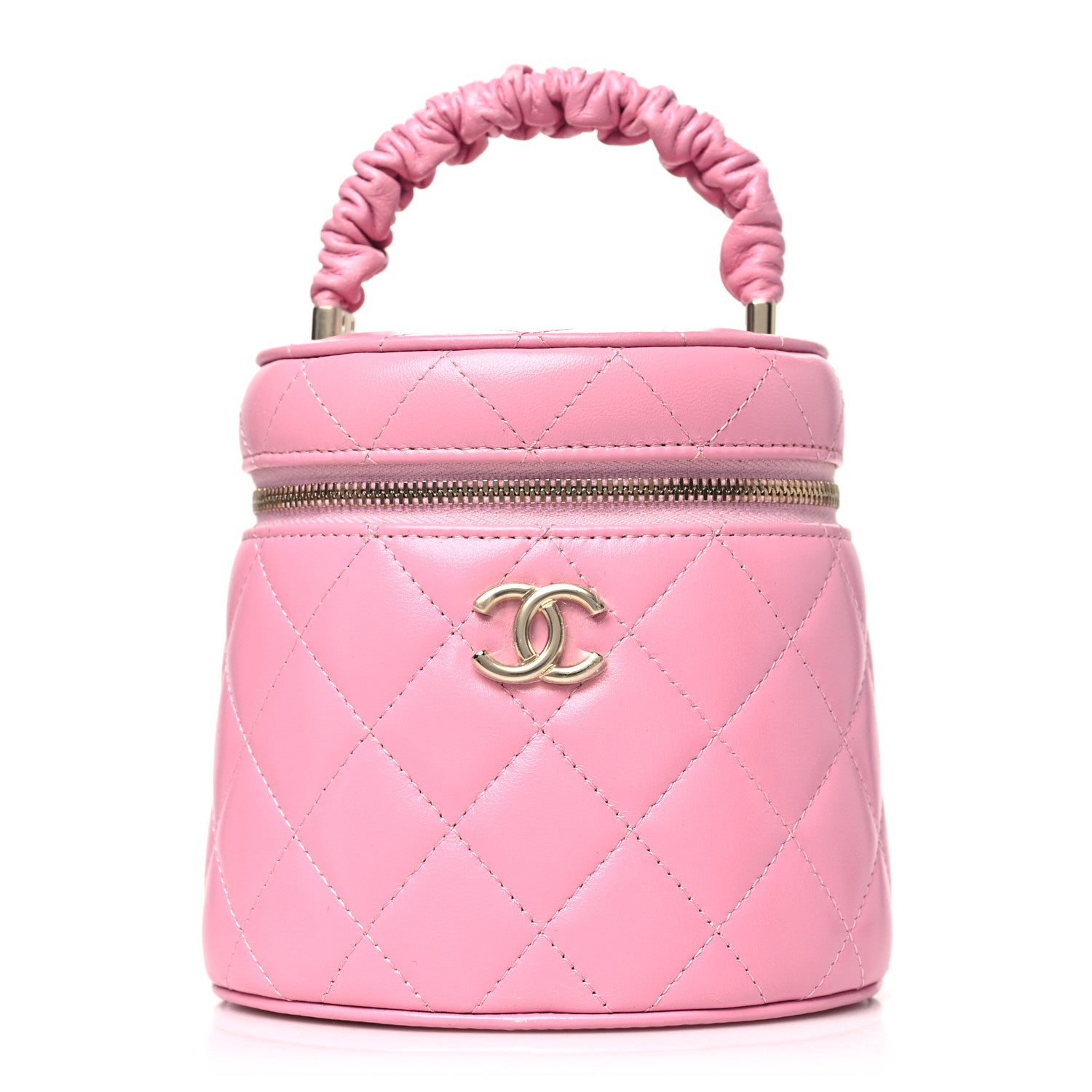 Chanel Lambskin Quilted Ruched Handle Vanity Case Pink 1 of 11