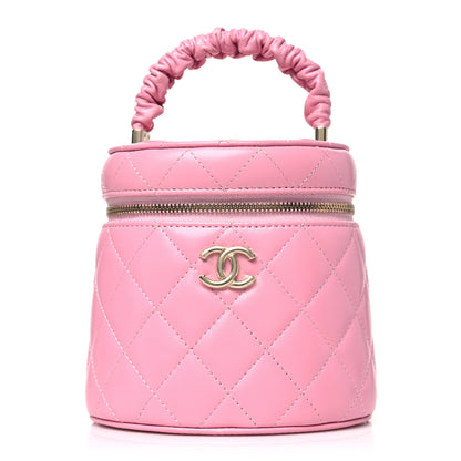 Chanel Lambskin Quilted Ruched Handle Vanity Case Pink 1 of 11