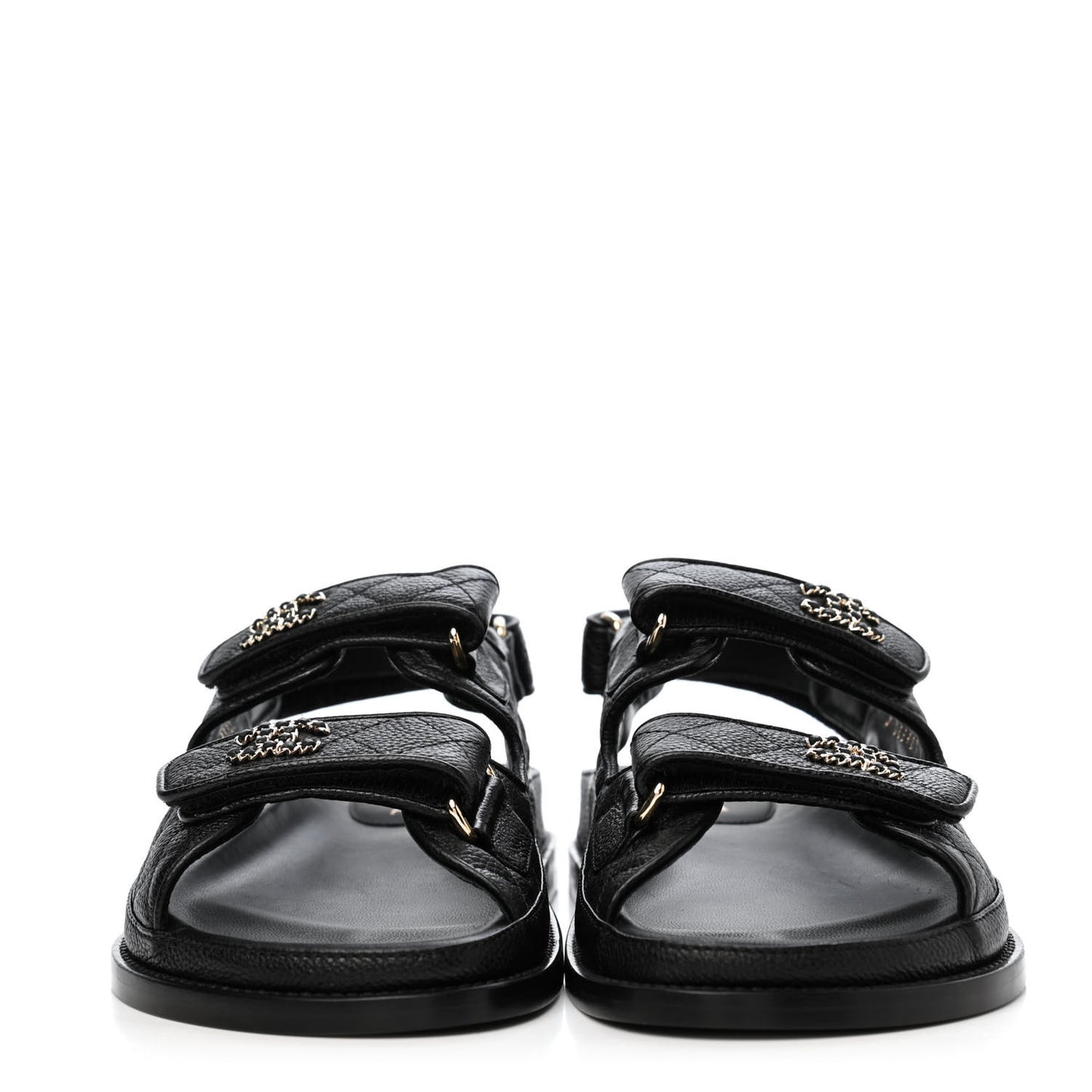 Grained Calfskin Velcro Dad Sandals 37 Black