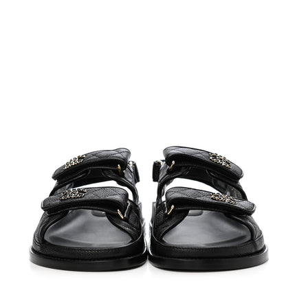Chanel Grained Calfskin Velcro Dad Sandals 37 Black 2 of 4