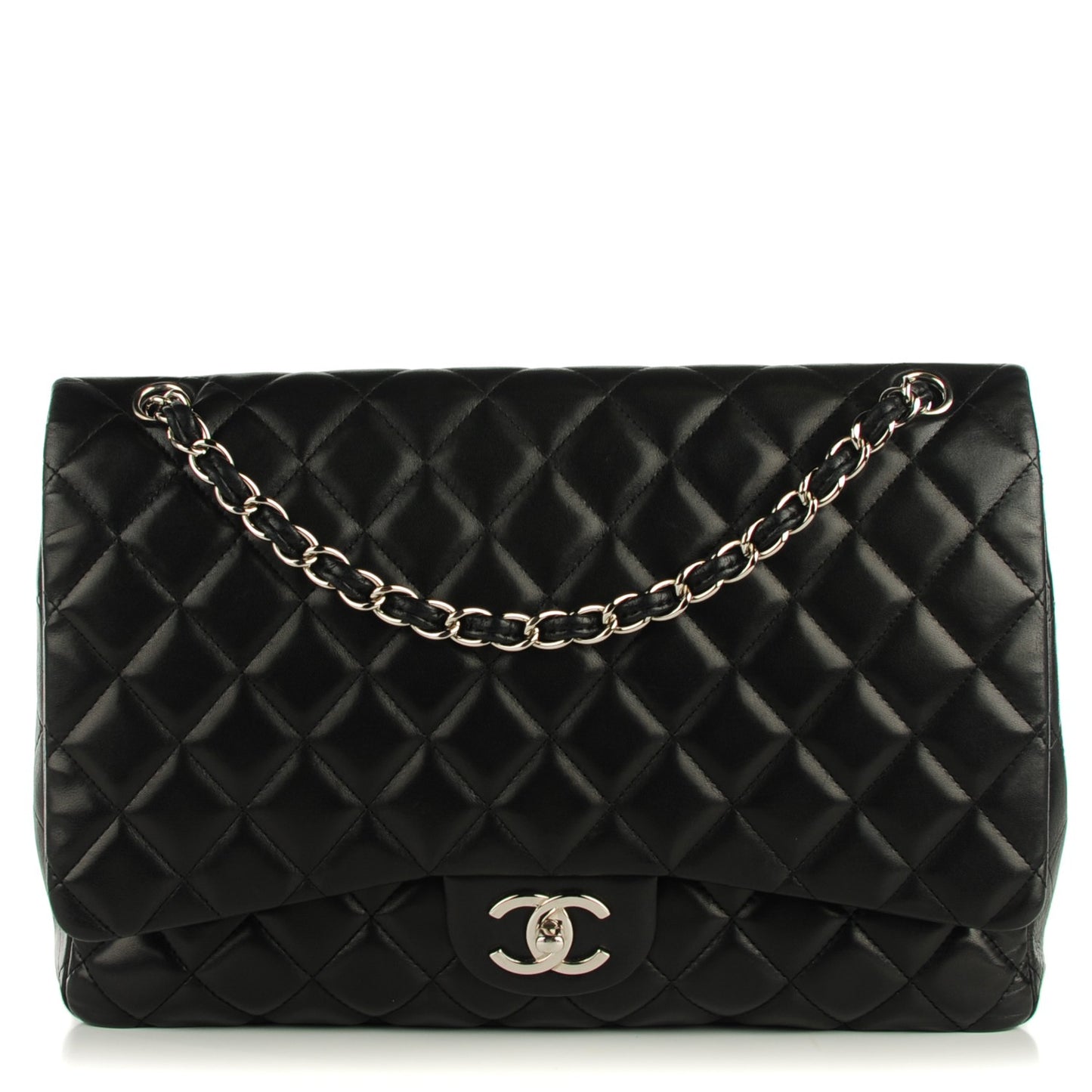 Lambskin Quilted Maxi Double Flap Black