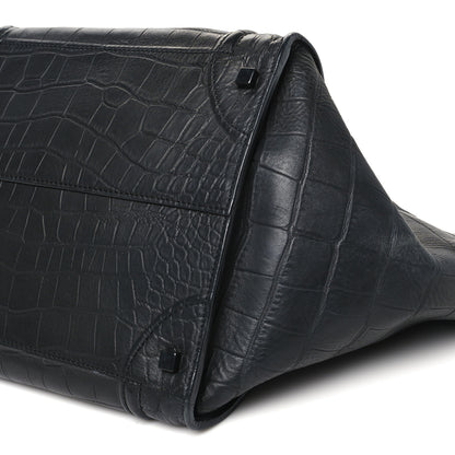 Celine Crocodile Embossed Calfskin Medium Phantom Luggage Black 9 of 11