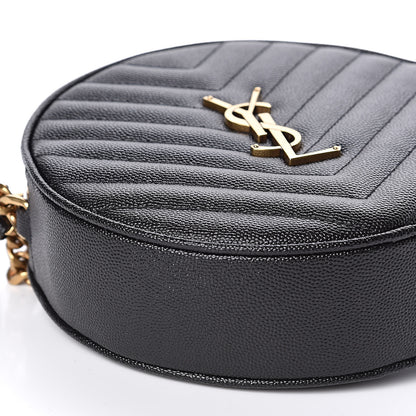 Saint Laurent Grain De Poudre Matelasse Chevron Quilted Round Vinyle Camera Bag Black 8 of 10