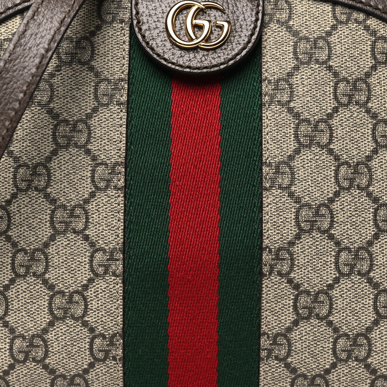 Gucci GG Supreme Monogram Textured Dollar Calfskin Web Small Ophidia Dome Shoulder Bag Beige Ebony New Acero 8 of 10
