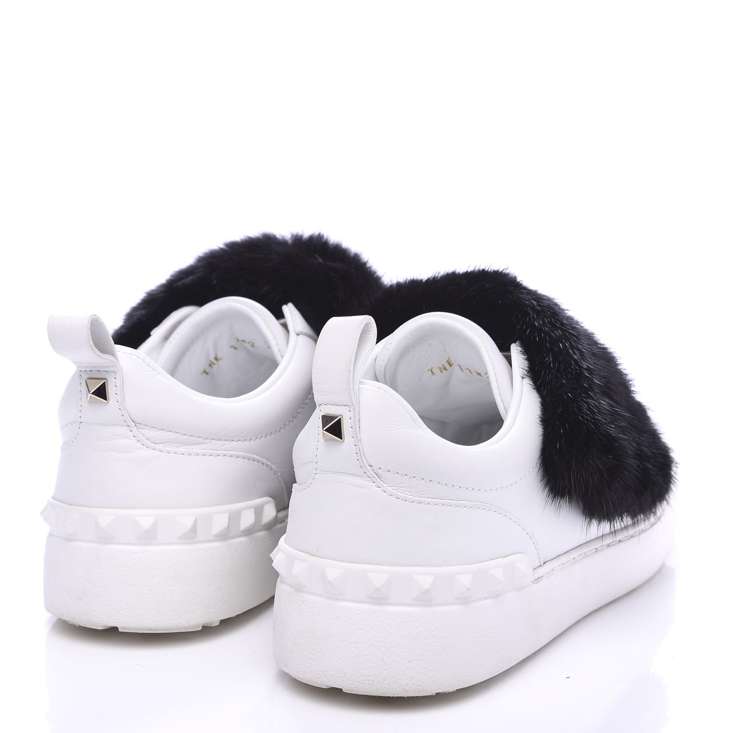 Valentino Garavani Calfskin Mink Fur Sneakers 36 White Black 4 of 9