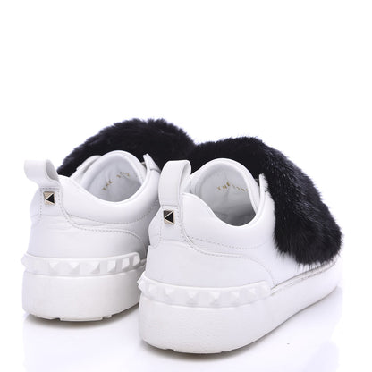 Valentino Garavani Calfskin Mink Fur Sneakers 36 White Black 4 of 9
