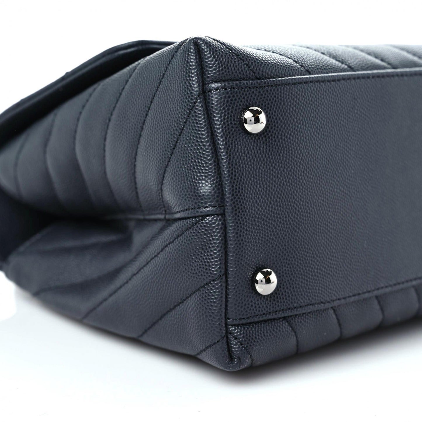 Caviar Chevron Quilted Small Coco Handle Flap Dark Grey