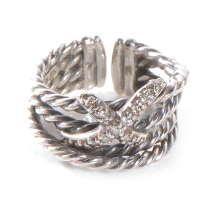David Yurman Sterling Silver Diamond X Crossover Ring 6 1 of 5