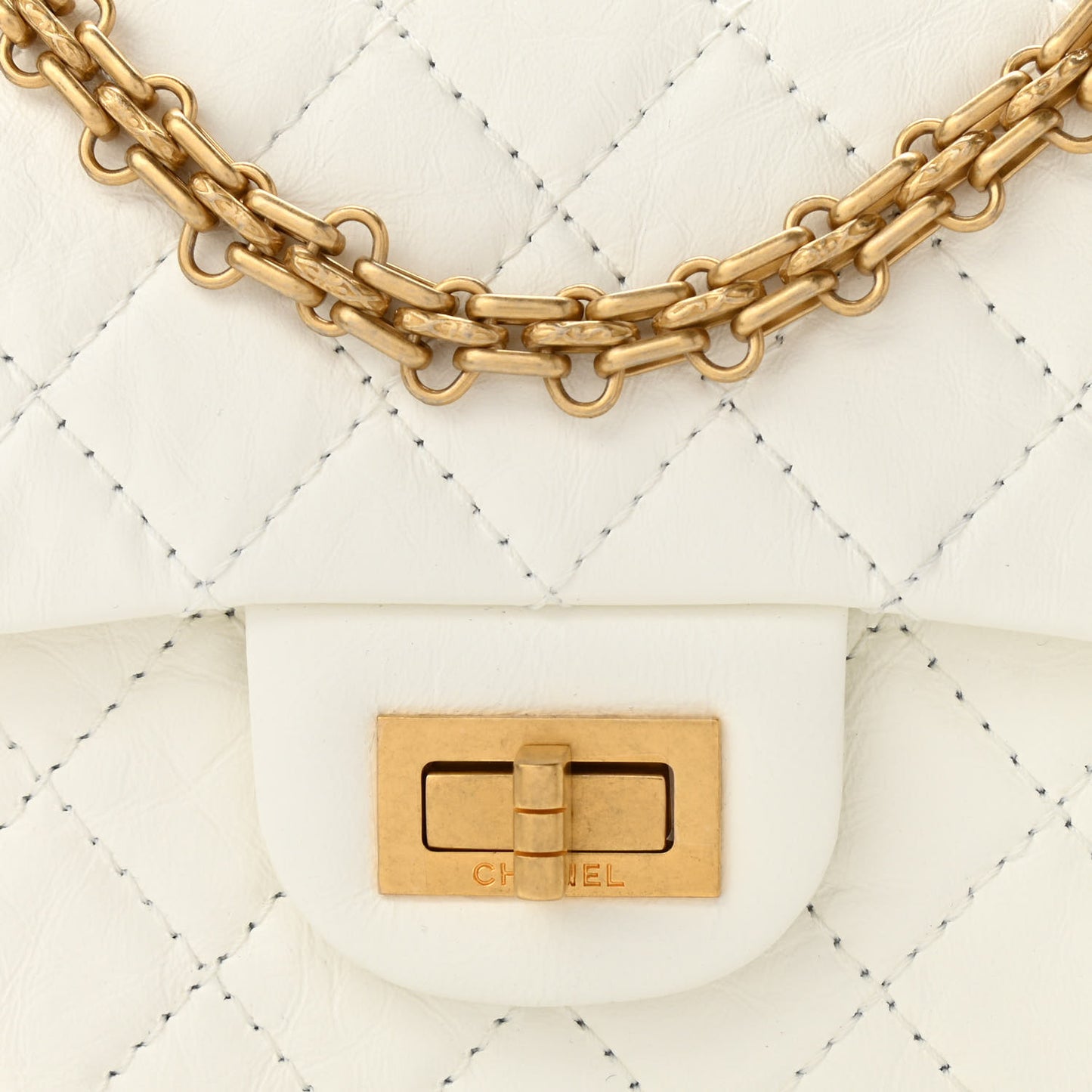Aged Calfskin Quilted 2.55 Reissue Mini Flap White