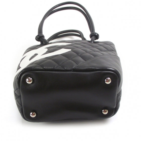 Calfskin Quilted Small Cambon Tote Black White