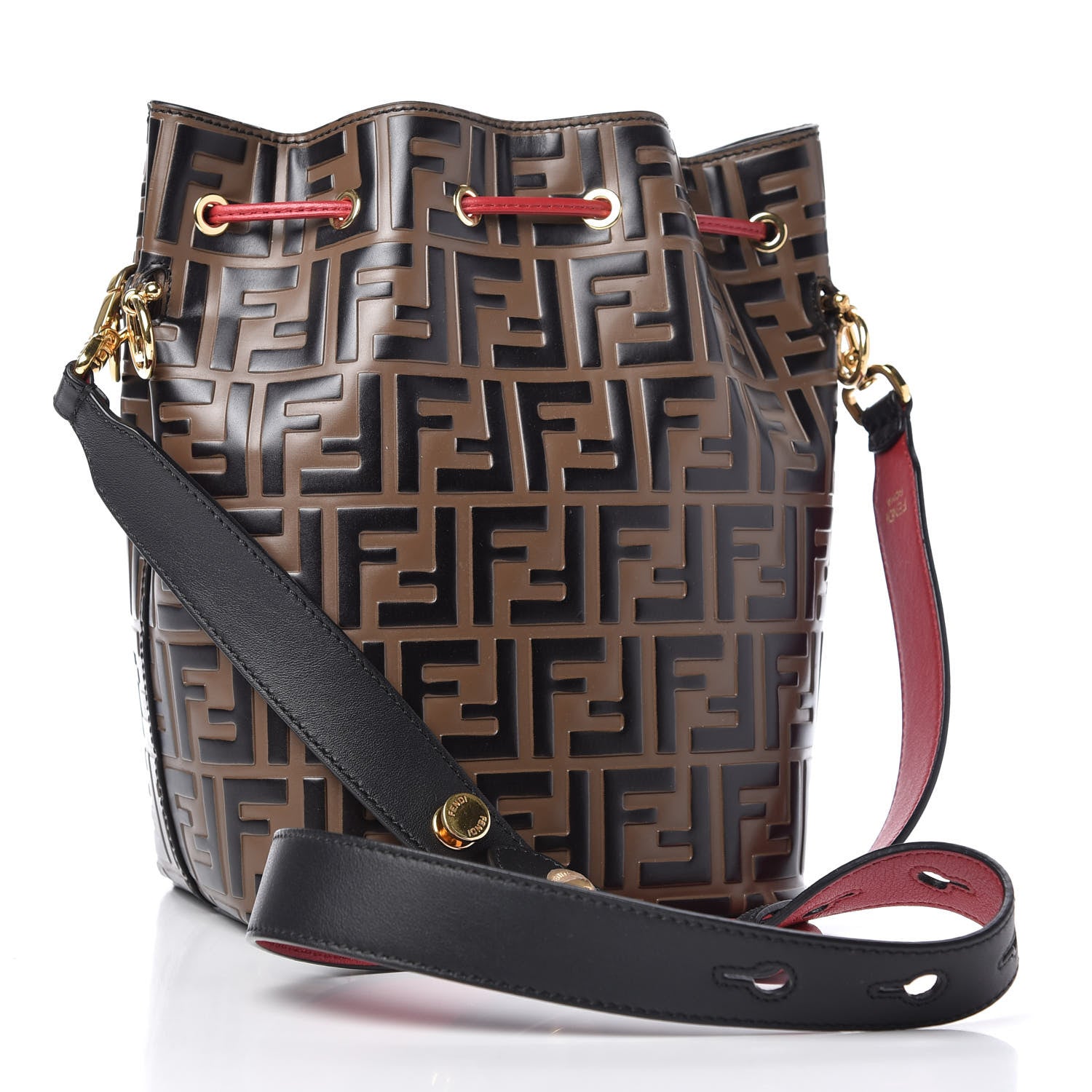 Fendi Vitello Grace F is Fendi Bi-Color FF 1974 Embossed Grande Mon Tresor Bucket Bag Maya Black Fragola 3 of 10