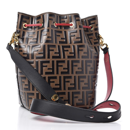 Fendi Vitello Grace F is Fendi Bi-Color FF 1974 Embossed Grande Mon Tresor Bucket Bag Maya Black Fragola 3 of 10