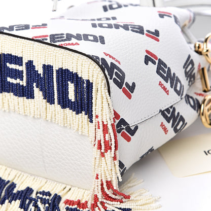 Fendi X FILA Calfskin F is Fendi Mania Fringe Mini Mon Tresor Bucket Bag White 10 of 16