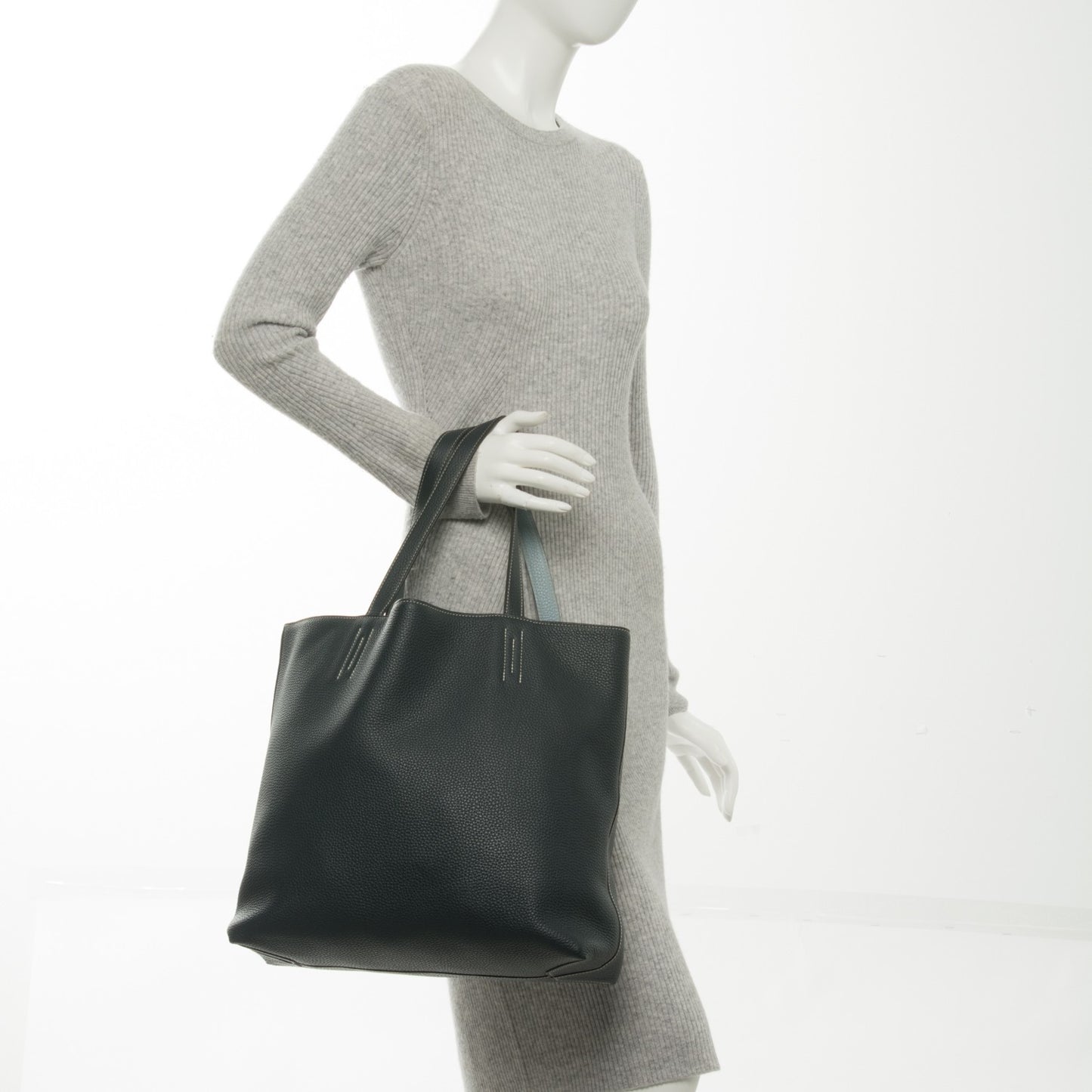 Taurillon Clemence Double Sens 36 Reversible Tote Bleu Lin Bleu Obscur