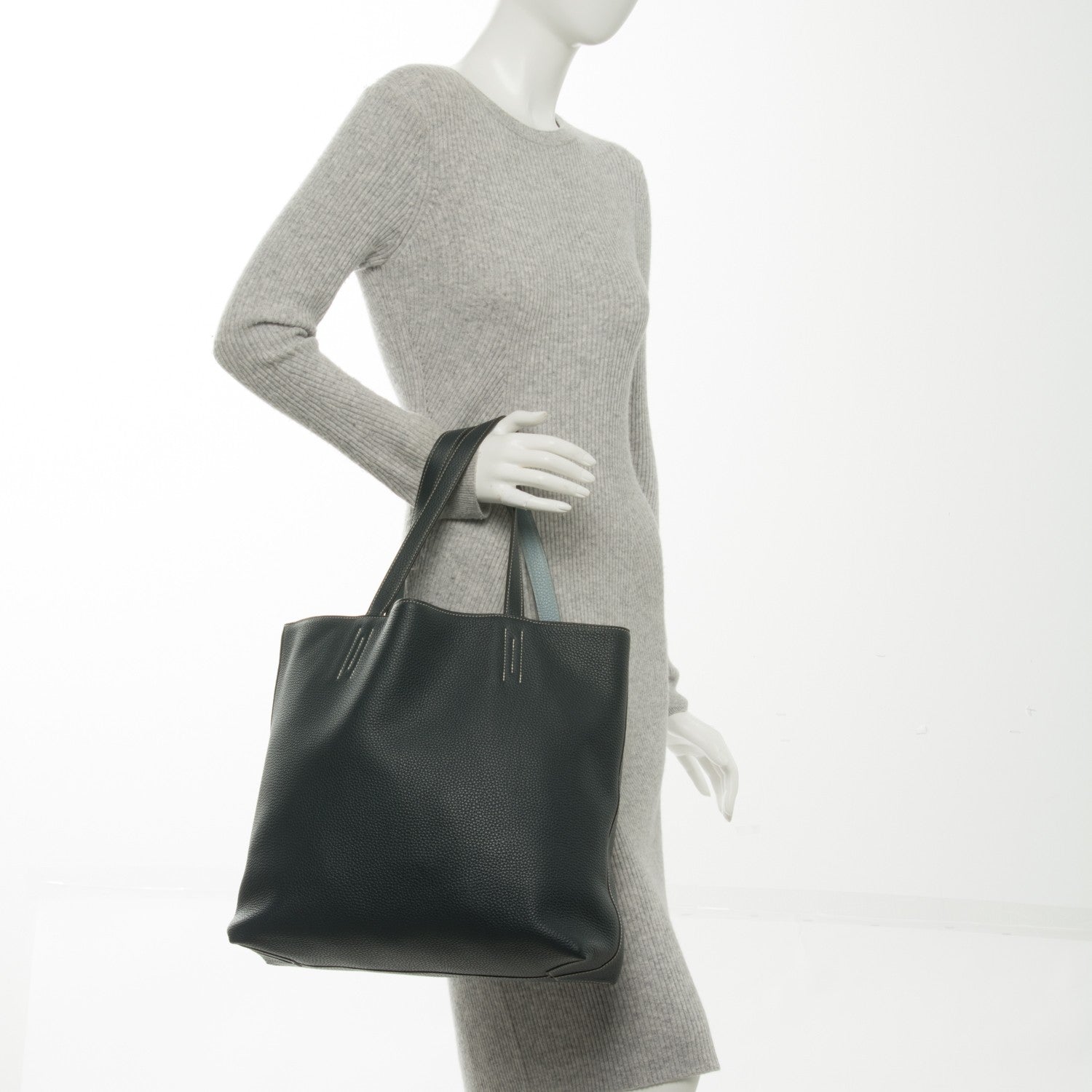 Hermes Taurillon Clemence Double Sens 36 Reversible Tote Bleu Lin Bleu Obscur 4 of 10