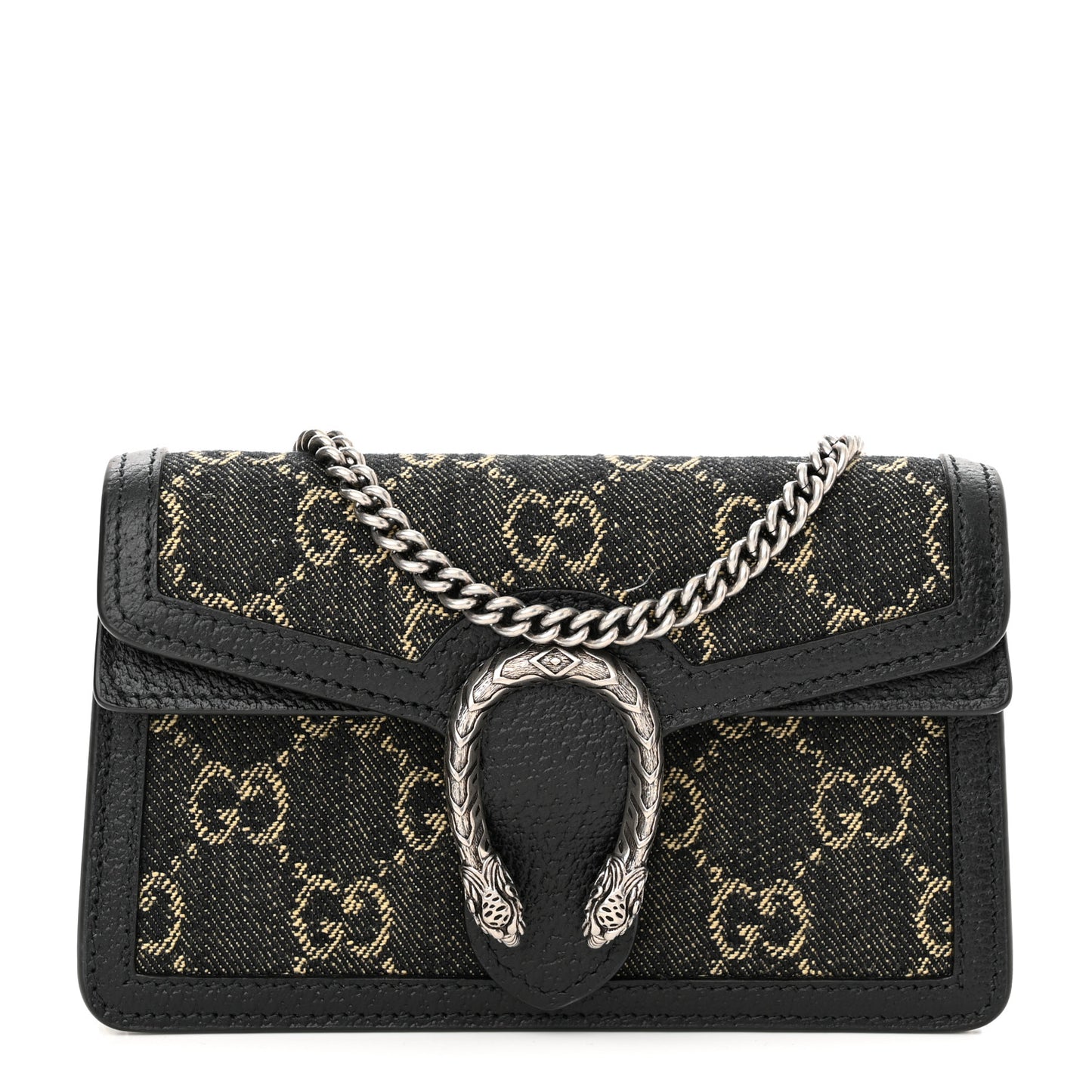 Jacquard Black Denim GG Monogram Super Mini Dionysus Shoulder Bag Black Ivory