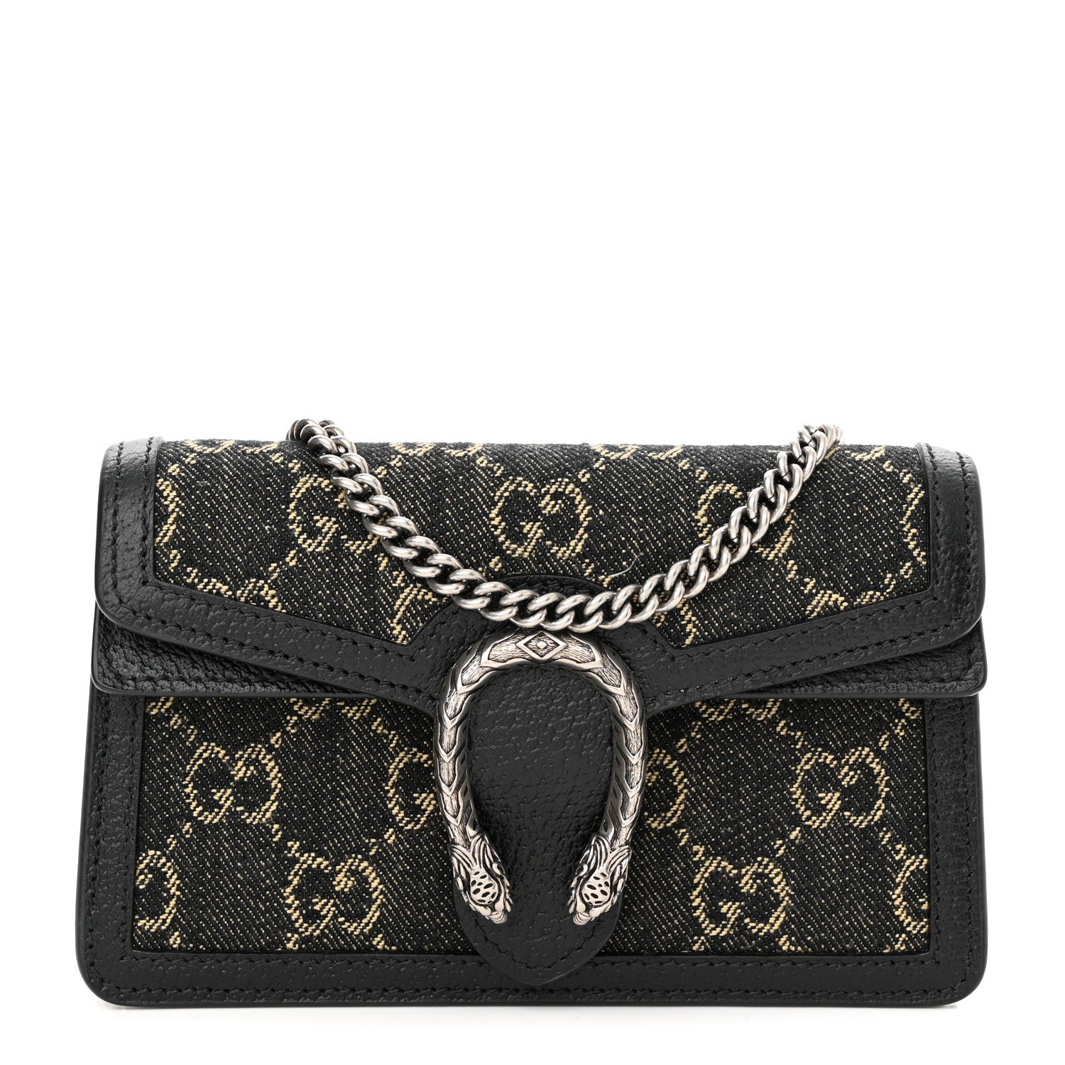 Gucci Jacquard Black Denim GG Monogram Super Mini Dionysus Shoulder Bag Black Ivory 1 of 10