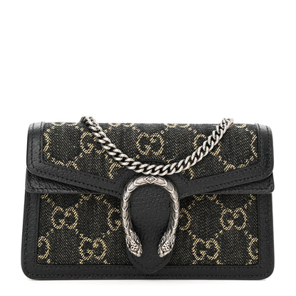 Gucci Jacquard Black Denim GG Monogram Super Mini Dionysus Shoulder Bag Black Ivory 1 of 10