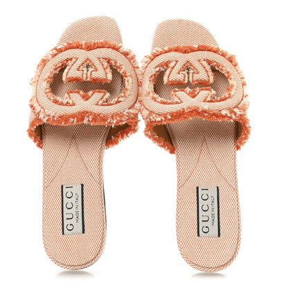 Gucci Canvas Interlocking G Bicolor Mountain Slide Sandals 35.5 Orange Natural 2 of 7