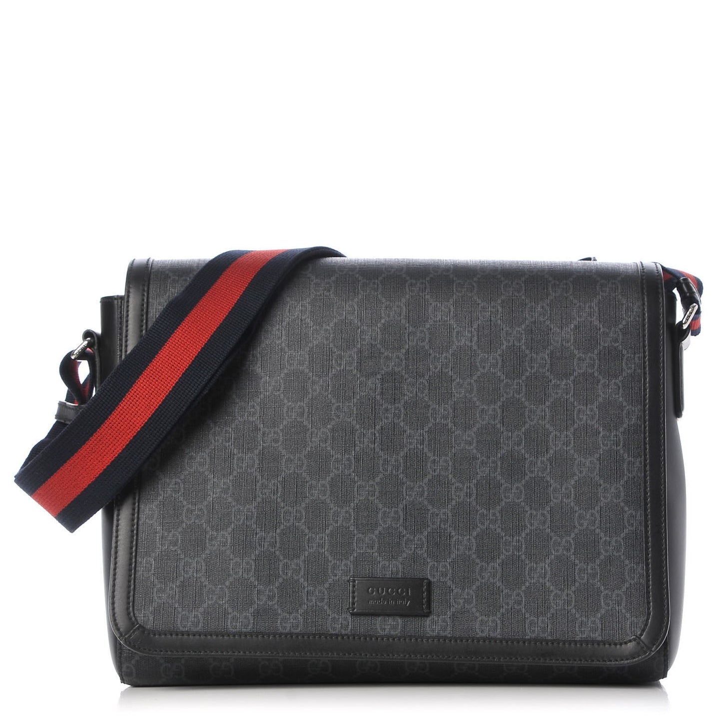 GG Supreme Monogram Web Flap Messenger Bag Black Grey